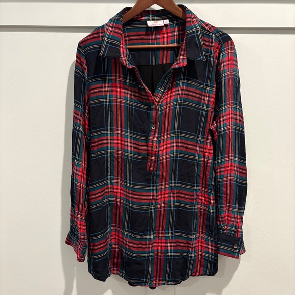 Marleylilly Tops - Marley Lilly Plaid Tunic Top XL Red Green Black Long Sleeve Button Front